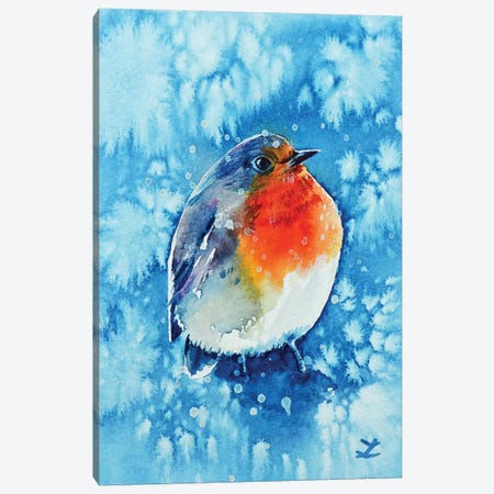 Robin In The Snow Canvas Print #ZDZ179} by Zaira Dzhaubaeva Art Print