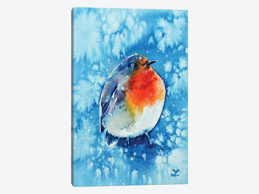 Robin In The Snow by Zaira Dzhaubaeva 1-piece Canvas Art Print