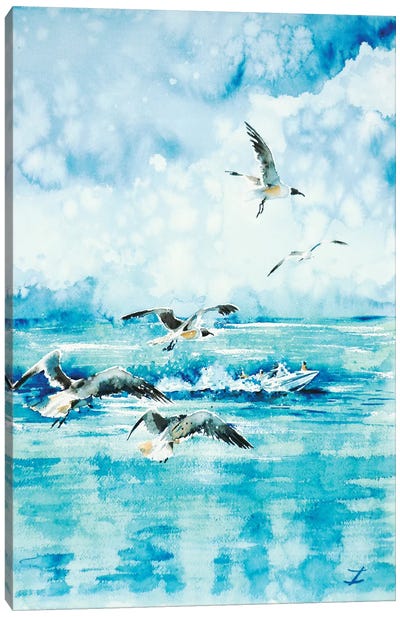 Black-Headed Seagulls At Seven Seas Beach Canvas Art Print - Zaira Dzhaubaeva