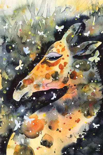 Giraffe And Butterflies by Zaira Dzhaubaeva framed canvas print