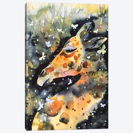 Giraffe And Butterflies Canvas Print #ZDZ192} by Zaira Dzhaubaeva Canvas Art Print