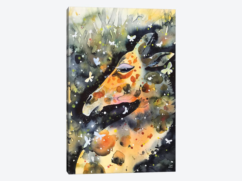 Giraffe And Butterflies by Zaira Dzhaubaeva 1-piece Canvas Artwork