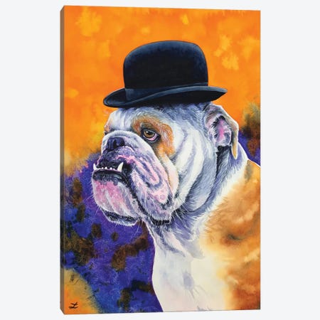 Bulldog In Derby Hat Canvas Print #ZDZ196} by Zaira Dzhaubaeva Canvas Wall Art