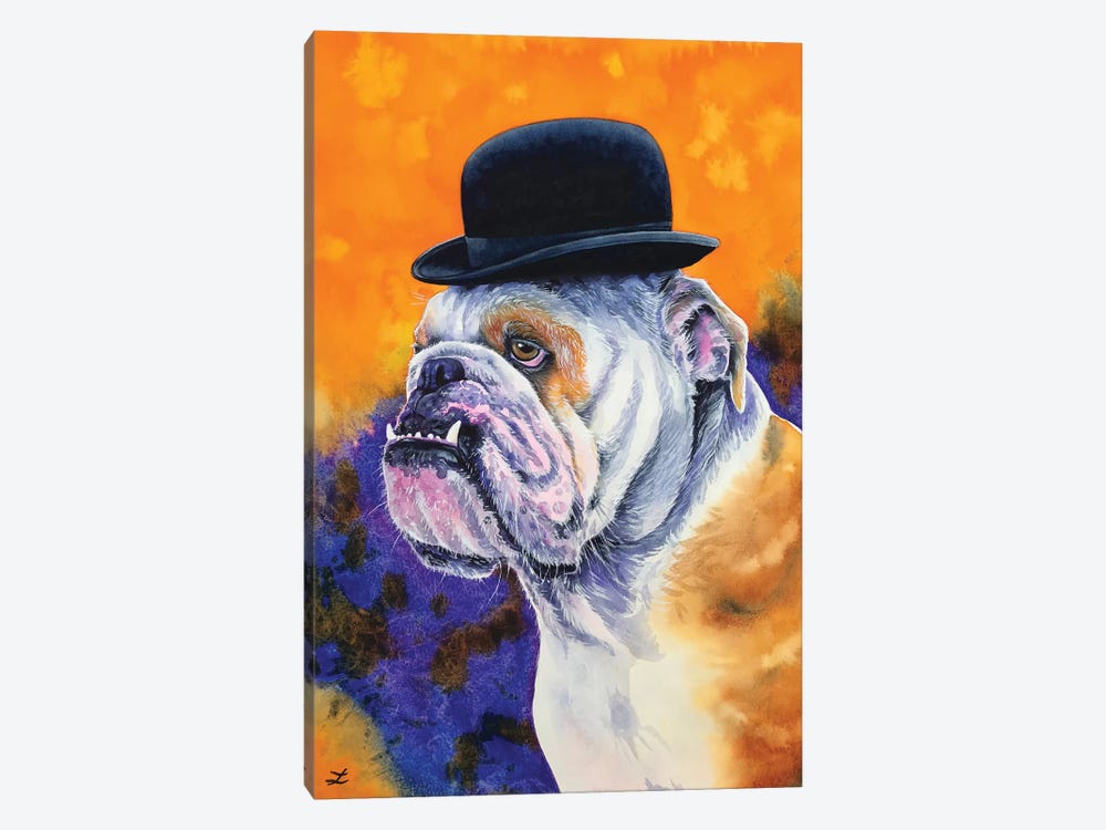 Bulldog In Derby Hat by Zaira Dzhaubaeva 1-piece Canvas Art