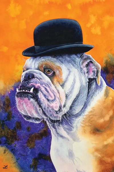 Zaira Dzhaubaeva: Bulldog In Derby Hat by Zaira Dzhaubaeva