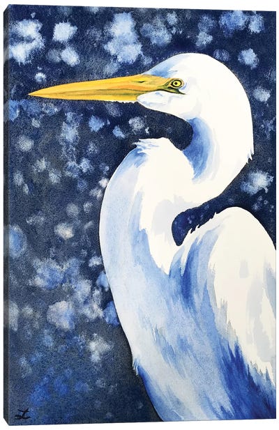 Winter Egret Canvas Art Print - Zaira Dzhaubaeva