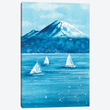 Sailboats and Mount Rainier Canvas Print #ZDZ201} by Zaira Dzhaubaeva Art Print