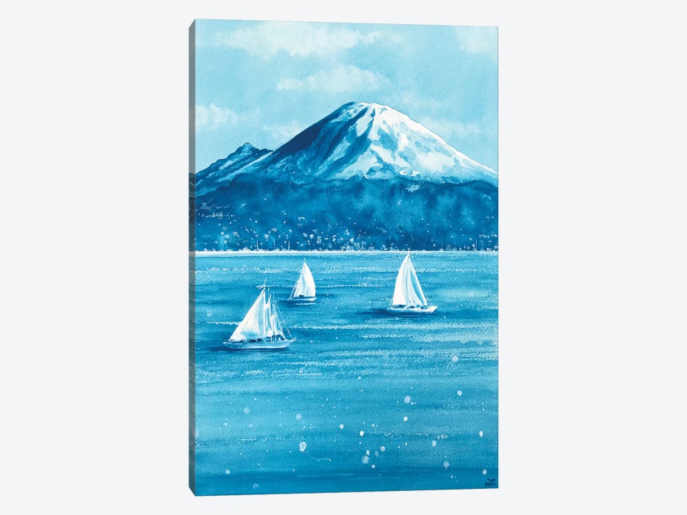 Sailboats and Mount Rainier by Zaira Dzhaubaeva 1-piece Canvas Wall Art