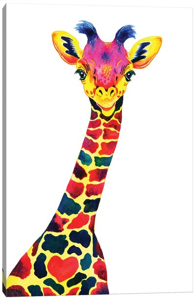 Colorful Giraffe Baby Canvas Art Print - Giraffe Art