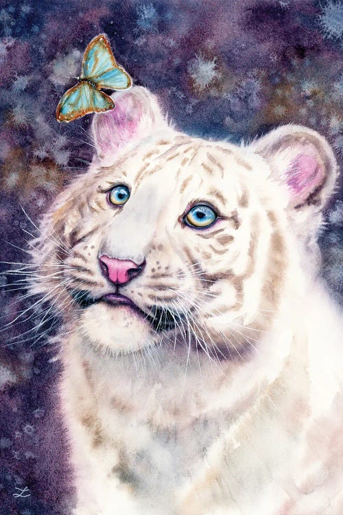 White Tiger Cub And Butterfly