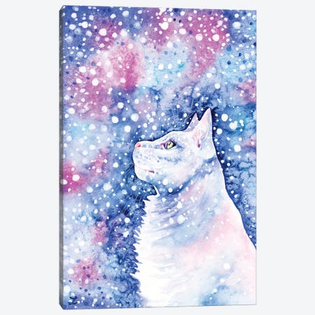 Snow Cat Canvas Print #ZDZ239} by Zaira Dzhaubaeva Canvas Art