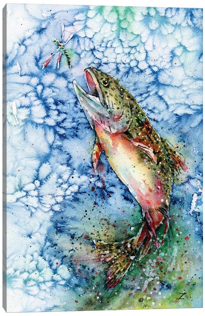 Hunting For Dragonfly Canvas Art Print - Trout Art