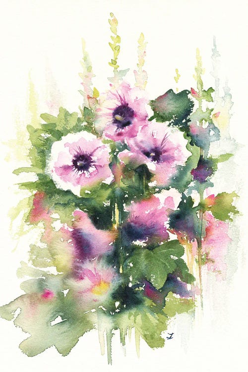 Grandma's Hollyhocks by Zaira Dzhaubaeva wall art