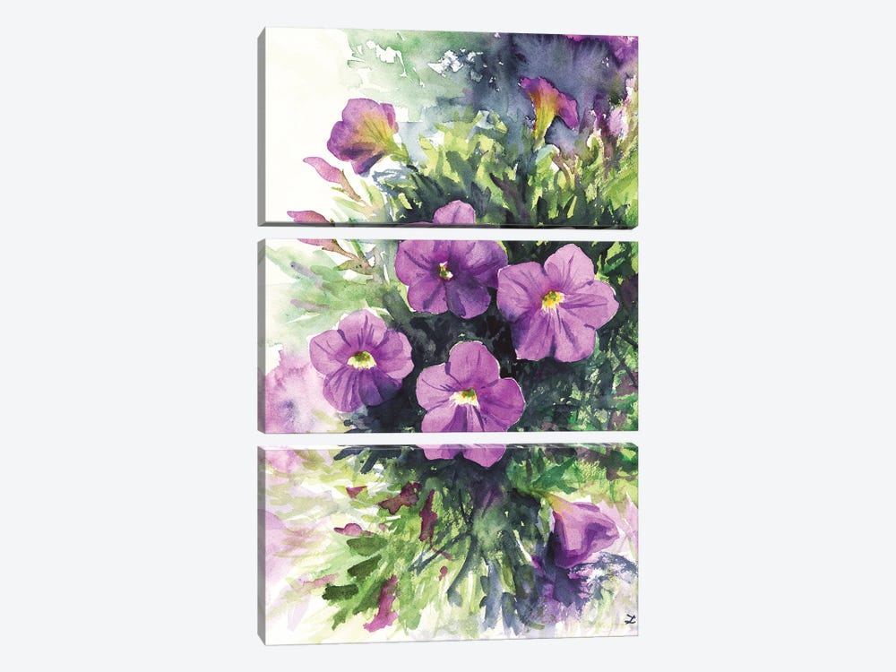 Purple Petunias by Zaira Dzhaubaeva 3-piece Art Print