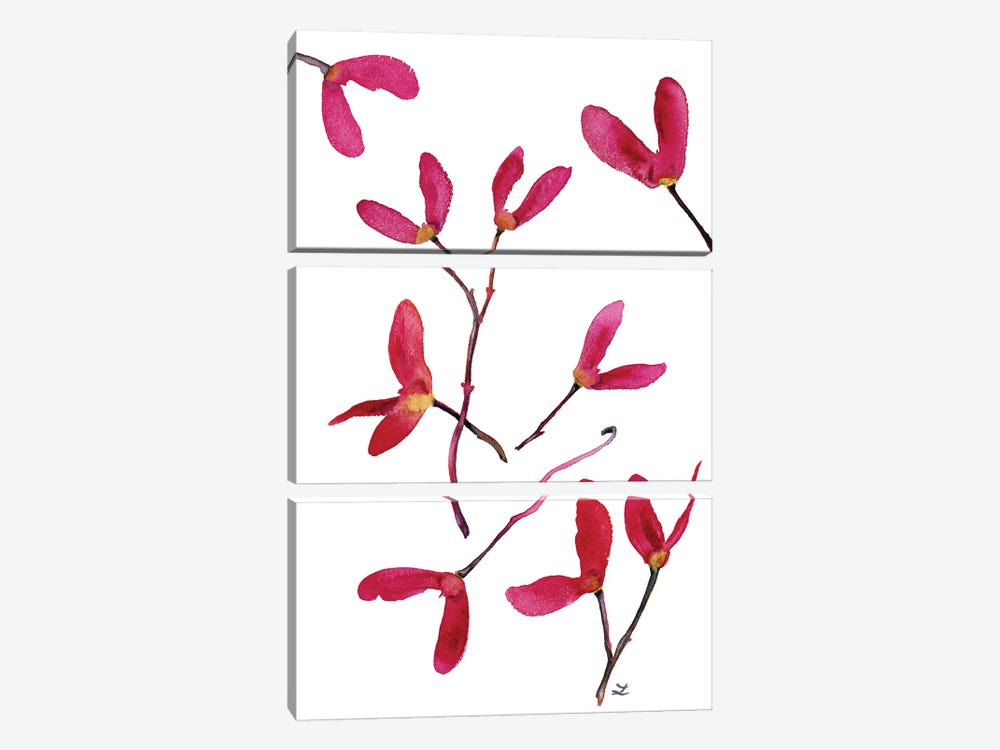 Samaras Red Maple Seeds by Zaira Dzhaubaeva 3-piece Canvas Art