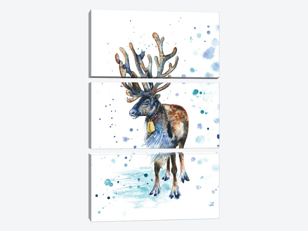 Christmas Reindeer by Zaira Dzhaubaeva 3-piece Canvas Print