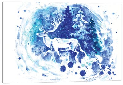 White Reindeer Christmas Tale Canvas Art Print - Zaira Dzhaubaeva