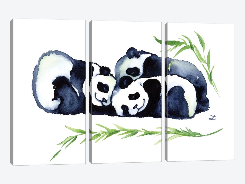 Three Sleeping Baby Panda Bears by Zaira Dzhaubaeva 3-piece Canvas Print
