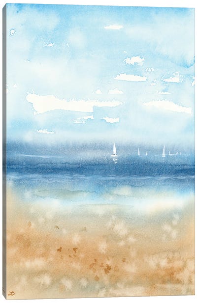 Quiet Morning On The Beach Canvas Art Print - Sailboat Art