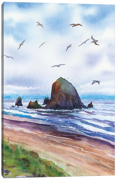 Haystack Rock, Cannon Beach Oregon Coast Canvas Art Print - Cottagecore Goes Coastal