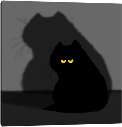 Black Cat And Its Shadow Canvas Art Print - Zaira Dzhaubaeva