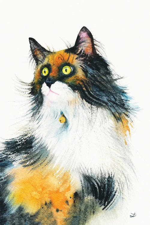 Calico Cat With Golden Bell by Zaira Dzhaubaeva wall art
