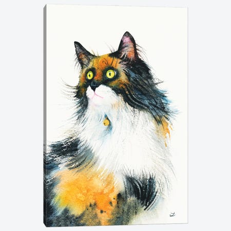 Calico Cat With Golden Bell Canvas Print #ZDZ288} by Zaira Dzhaubaeva Canvas Print