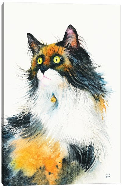 Calico Cat With Golden Bell Canvas Art Print - Zaira Dzhaubaeva