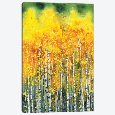 Golden Aspen Trees Canvas Print #ZDZ293} by Zaira Dzhaubaeva Canvas Wall Art
