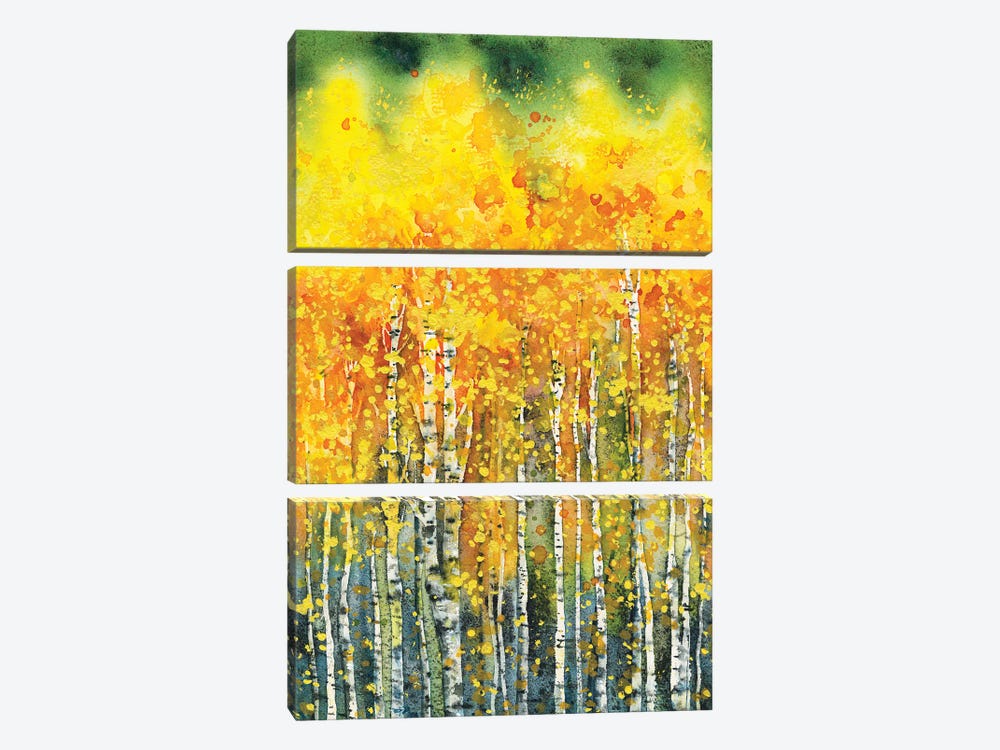 Golden Aspen Trees by Zaira Dzhaubaeva 3-piece Canvas Print
