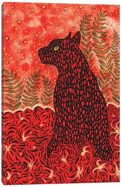 Black Cat in the Garden Canvas Art Print - Zaira Dzhaubaeva