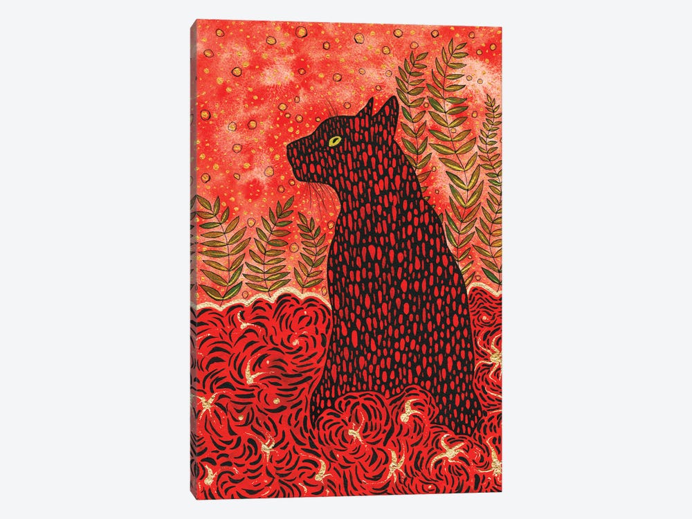 Black Cat in the Garden by Zaira Dzhaubaeva 1-piece Canvas Wall Art