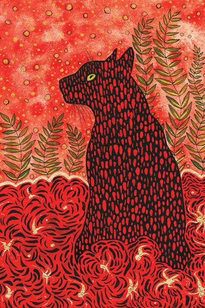 Zaira Dzhaubaeva: Black Cat in the Garden by Zaira Dzhaubaeva