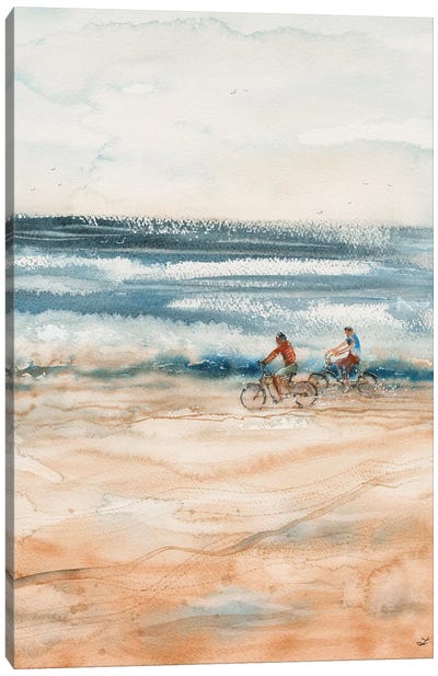 Beach Cyclists Canvas Art Print - Zaira Dzhaubaeva