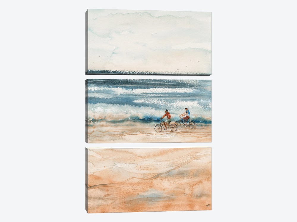 Beach Cyclists by Zaira Dzhaubaeva 3-piece Canvas Print
