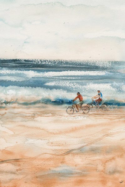Zaira Dzhaubaeva: Beach Cyclists by Zaira Dzhaubaeva