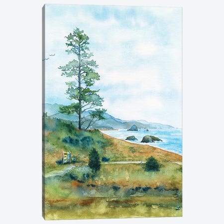 View of Cannon Beach from Ecola State Park, Oregon Canvas Print #ZDZ300} by Zaira Dzhaubaeva Canvas Wall Art