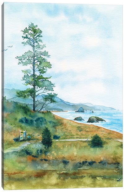 View of Cannon Beach from Ecola State Park, Oregon Canvas Art Print - Zaira Dzhaubaeva