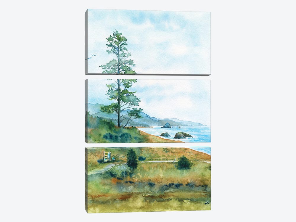 View of Cannon Beach from Ecola State Park, Oregon by Zaira Dzhaubaeva 3-piece Canvas Wall Art