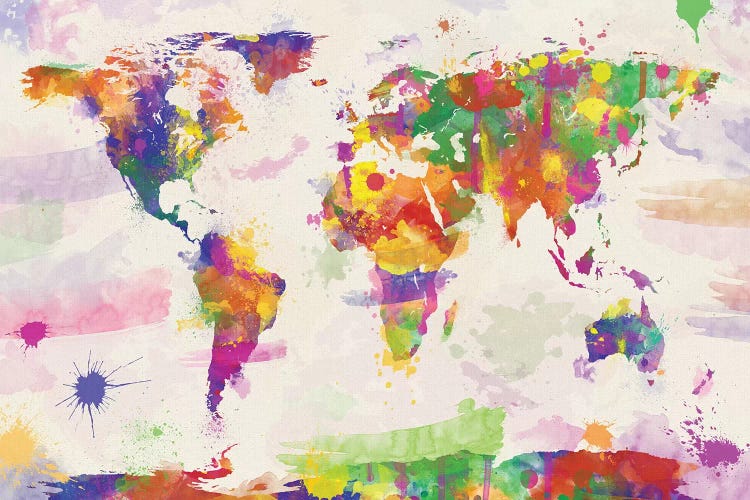 Colorful Watercolour World Map by Zaira Dzhaubaeva canvas print