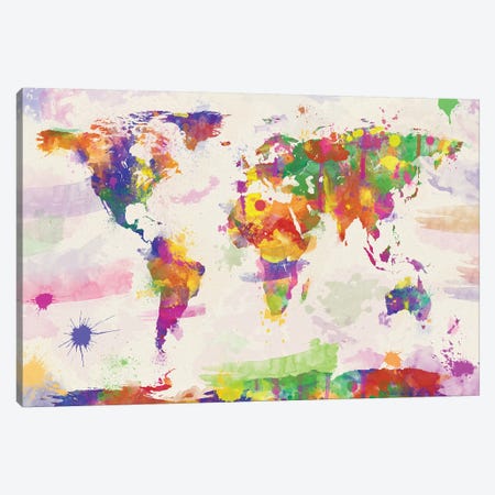 Colorful Watercolour World Map Canvas Print #ZDZ32} by Zaira Dzhaubaeva Canvas Artwork