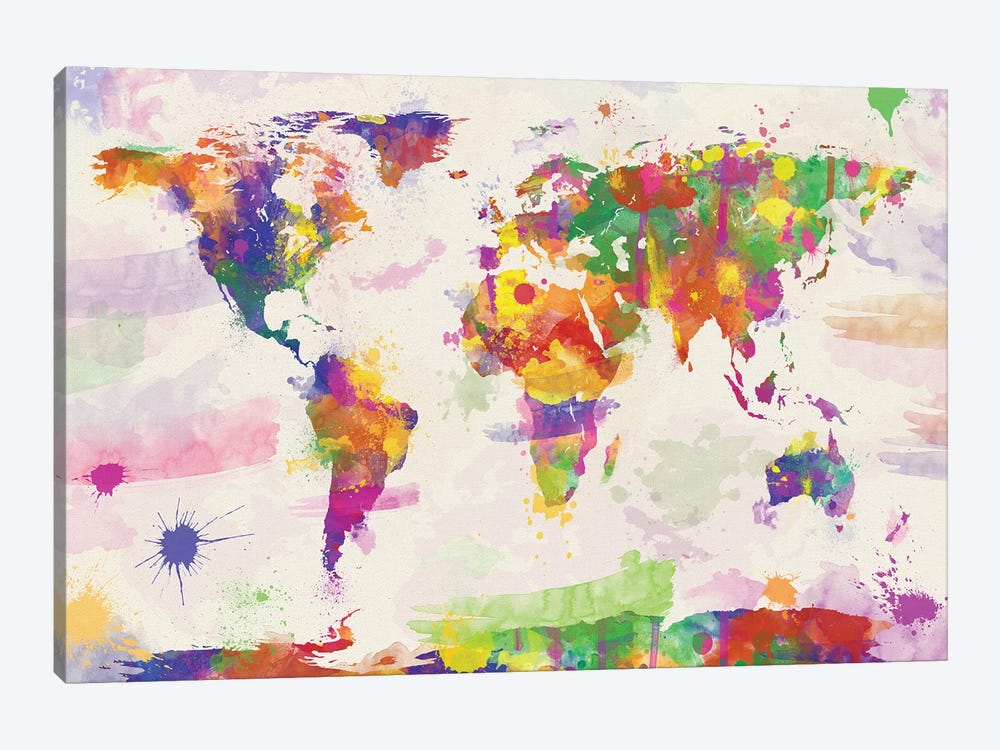 Colorful Watercolour World Map by Zaira Dzhaubaeva 1-piece Canvas Artwork