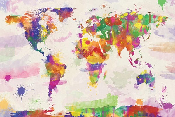 Zaira Dzhaubaeva: Colorful Watercolour World Map by Zaira Dzhaubaeva
