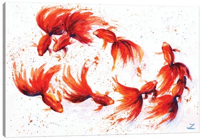 Eight Dancing Goldfish Canvas Art Print - Goldfish Art