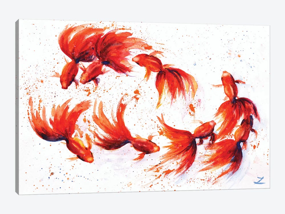Eight Dancing Goldfish by Zaira Dzhaubaeva 1-piece Art Print