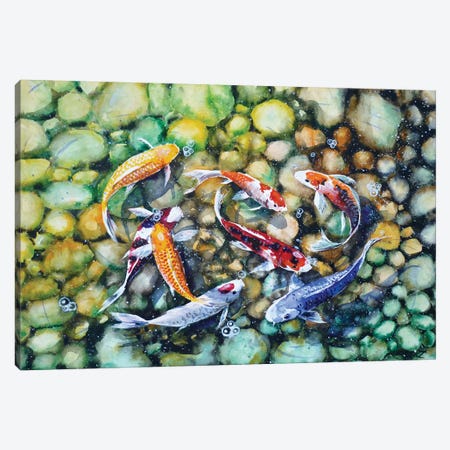 Eight Koi Fish Playing With Bubbles Canvas Print #ZDZ38} by Zaira Dzhaubaeva Canvas Wall Art