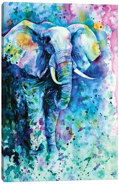 Elephant In A Purple Cloud Canvas Art Print - Zaira Dzhaubaeva