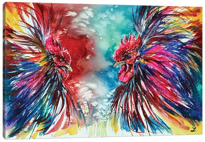 Gamecocks Canvas Art Print - Chicken & Rooster Art