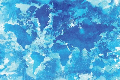 Aqua World Map by Zaira Dzhaubaeva canvas print
