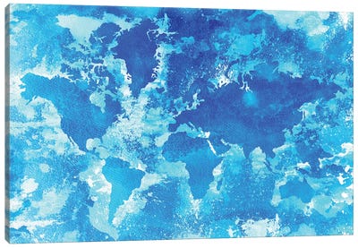 Aqua World Map Canvas Art Print - Travel Art